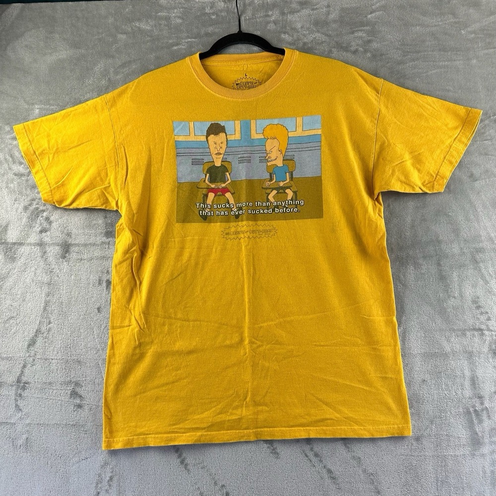 Beavis & Butt-Head T-Shirt Size L Yellow Mike Judge MTV Music Television